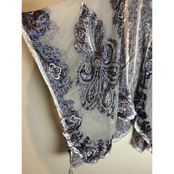 Chico’s One Size Silk Kimono Satin Burnout Shawl Paisley Free People Boho - Picture 2 of 6